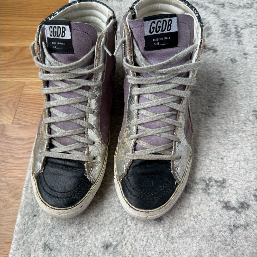 Golden Goose High-Top Sneakers in Silver and Black